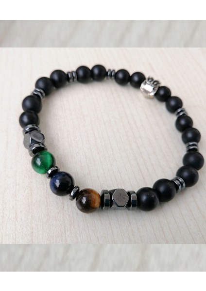 Doğal Taş Erkek Bileklik Kaplan Gözü ve Oniks ve Hematit MDB355 fırsatları