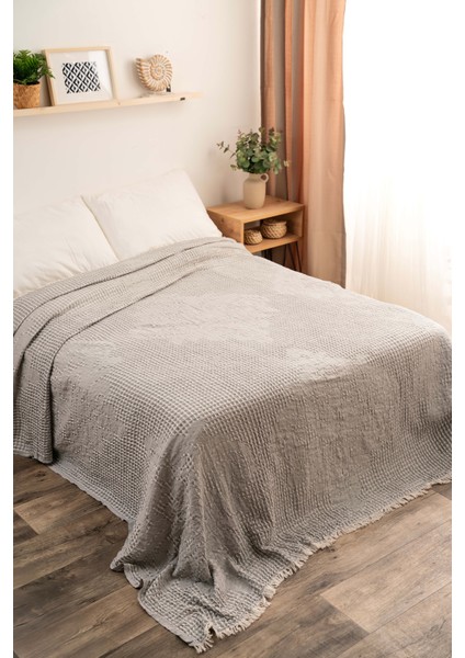 %100 Pamuk Waffle Pike - Çift Kişilik,battal Boy, Nefes Alan Yazlık Örtü Çiçek Desenli- 230 x 260 cm