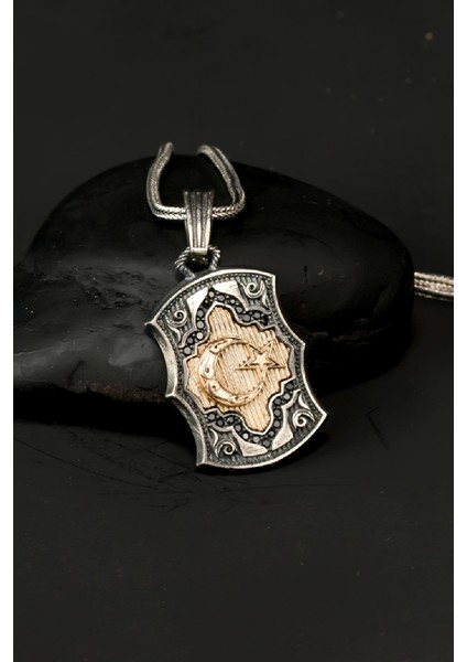 Özel Tasarım Vintage Ayyıldız Gümüş Erkek Kolye