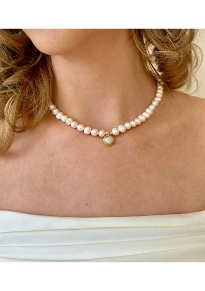 Gerçek Doğal Inci Kolye Çelik Aparat-Düğün Nişan Özel Gün