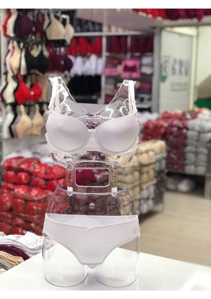 Iç Giyim Ebru Destekli Silikonlu Tulumlu Sütyen ve Külot Takım (Sütyen Yıkama Topu Hediyeli)