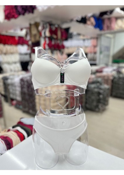 Iç Giyim Ebru Destekli Silikonlu Fitilli Sütyen ve Külot Takım (Sütyen Yıkama Topu Hediyeli)