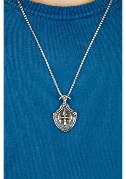 Özal Tasarım Vintage Çift Başlı Balta Gümüş Erkek Kolye fiyatları