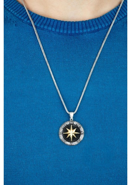 Özel Tasarım Vintage Karartmalı Pusula Gümüş Erkek Kolye fiyatları