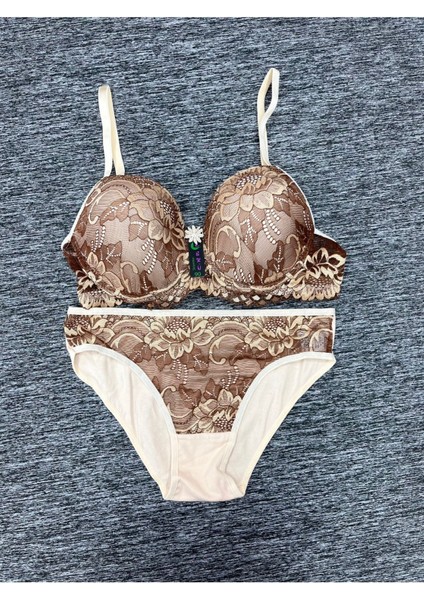 Iç Giyim Ebru Ebruli Destekli Sütyen ve Külot Takım (Sütyen Yıkama Topu Hediyeli)