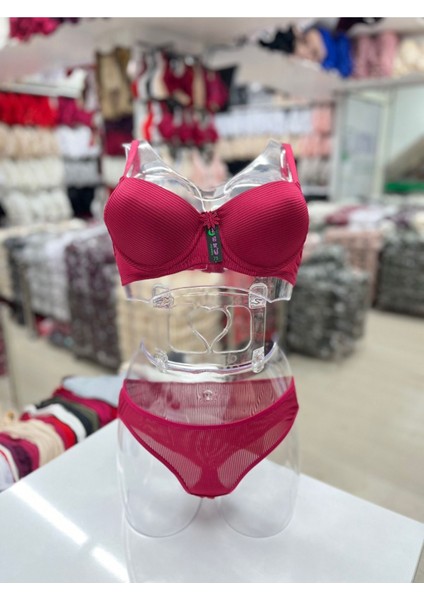 Iç Giyim Ebru Desteksiz Silikonlu Fitilli Sütyen ve Külot Takım (Sütyen Yıkama Topu Hediyeli)