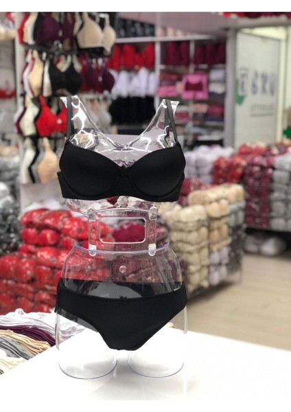 Iç Giyim Ebru Destekli Silikonlu Tulumlu Sütyen ve Külot Takım (Sütyen Yıkama Topu Hediyeli)