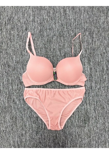 Iç Giyim Ebru Destekli Silikonlu Fitilli Sütyen ve Külot Takım (Sütyen Yıkama Topu Hediyeli)