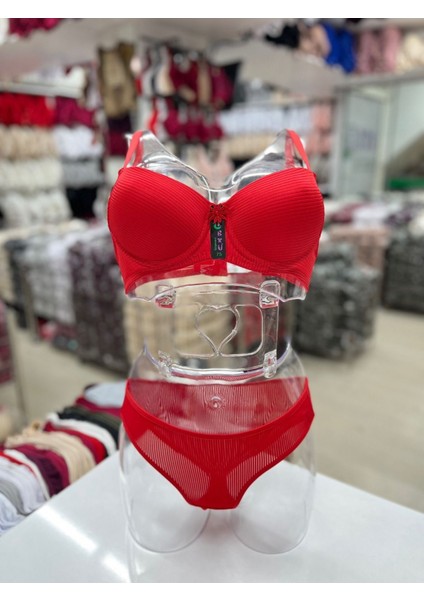 Iç Giyim Ebru Destekli Silikonlu Fitilli Sütyen ve Külot Takım (Sütyen Yıkama Topu Hediyeli)