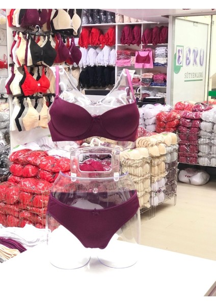 Iç Giyim Ebru Desteksiz Silikonlu Tulumlu Sütyen ve Külot Takım (Sütyen Yıkama Topu Hediyeli)