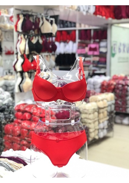 Iç Giyim Ebru Desteksiz Silikonlu Tulumlu Sütyen ve Külot Takım (Sütyen Yıkama Topu Hediyeli)