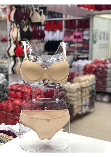 Iç Giyim Ebru Destekli Silikonlu Tulumlu Sütyen ve Külot Takım (Sütyen Yıkama Topu Hediyeli)