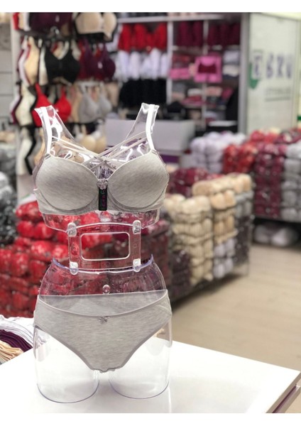 Iç Giyim Ebru Desteksiz Silikonlu Tulumlu Çapraz Sütyen ve Külot Takım (Sütyen Yıkama Topu Hediyeli)