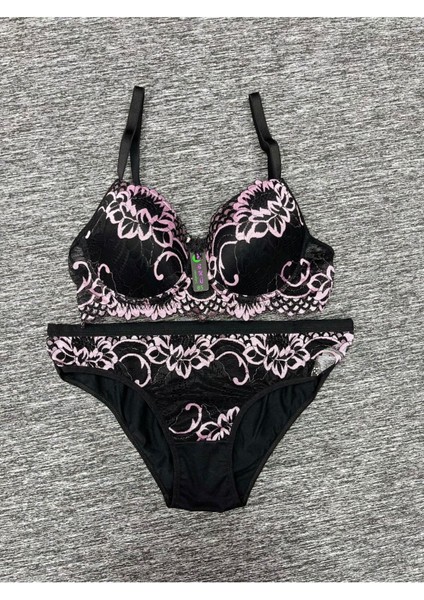 Iç Giyim Ebru Ebruli Destekli Sütyen ve Külot Takım (Sütyen Yıkama Topu Hediyeli)
