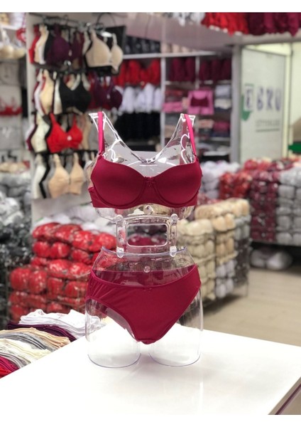 Iç Giyim Ebru Destekli Silikonlu Tulumlu Sütyen ve Külot Takım (Sütyen Yıkama Topu Hediyeli)