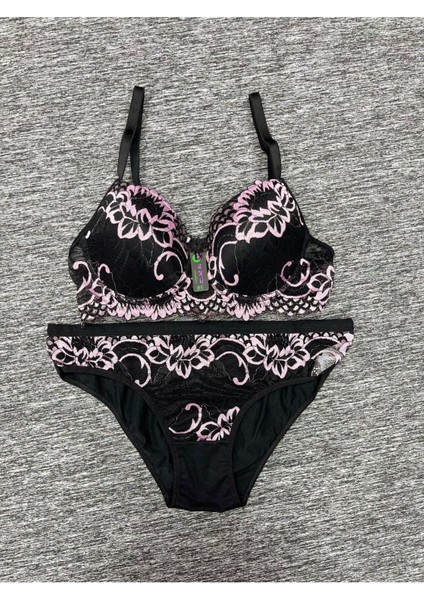 Iç Giyim Ebru Ebruli Desteksiz Sütyen ve Külot Takım (Sütyen Yıkama Topu Hediyeli)