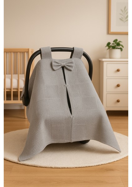 Kurdeleli %100 Pamuk Petek Waffle Pike Puset Örtüsü Bebek Arabası Örtüsü