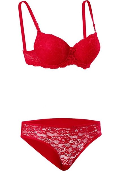 Iç Giyim Ebru Desteksiz Dantelli Sütyen ve Külot Takım (Sütyen Yıkama Topu Hediyeli)