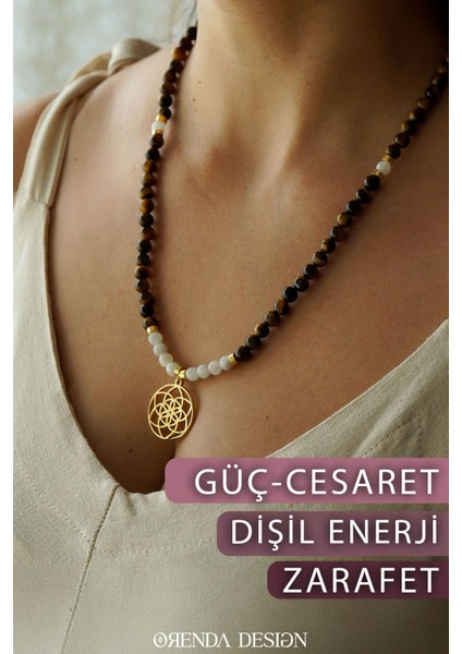 Güç/korunma – Yaşam Tohumu – Kaplan Gözü – Ay Taşı Doğal Taş Kolye
