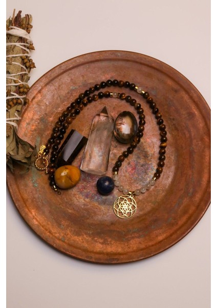 Güç/korunma – Yaşam Tohumu – Kaplan Gözü – Ay Taşı Doğal Taş Kolye fırsatları