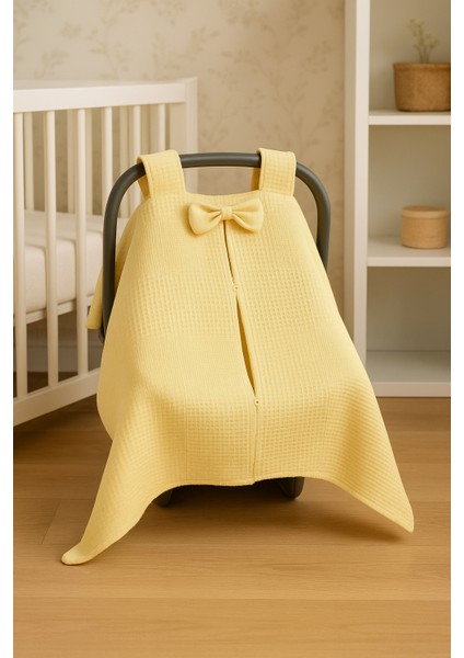 Kurdeleli %100 Pamuk Petek Waffle Pike Puset Örtüsü ve Minderi Seti Bebek Arabası Örtüsü Minder