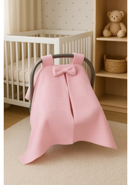 Kurdeleli %100 Pamuk Petek Waffle Pike Puset Örtüsü Bebek Arabası Örtüsü