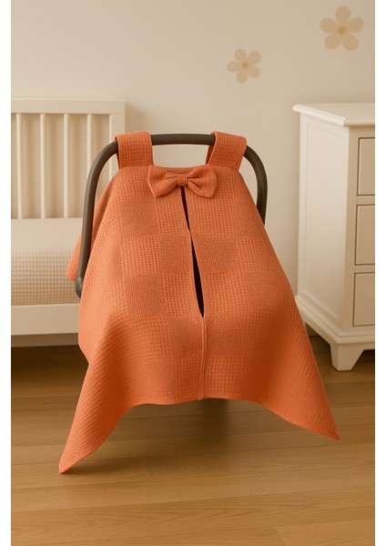 Kurdeleli %100 Pamuk Petek Waffle Pike Puset Örtüsü ve Minderi Seti Bebek Arabası Örtüsü Minder