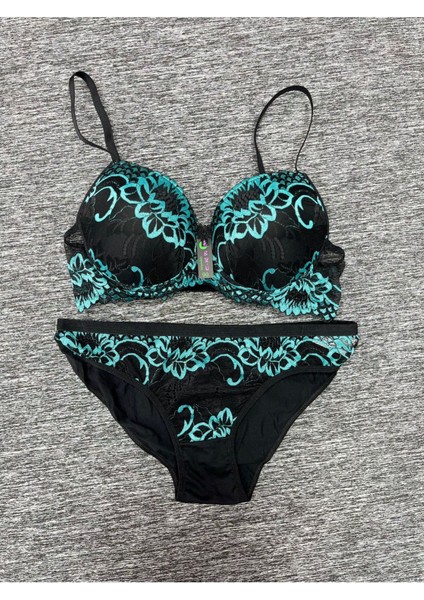 Iç Giyim Ebru Ebruli Destekli Sütyen ve Külot Takım (Sütyen Yıkama Topu Hediyeli)