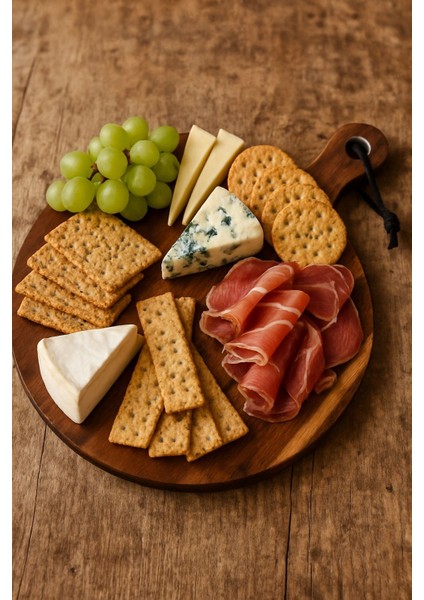 Akasya Yuvarlak Deri Aksesuarlı Sunum Tahtası fiyatları