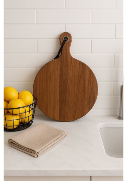 Akasya Yuvarlak Deri Aksesuarlı Sunum Tahtası fırsatları