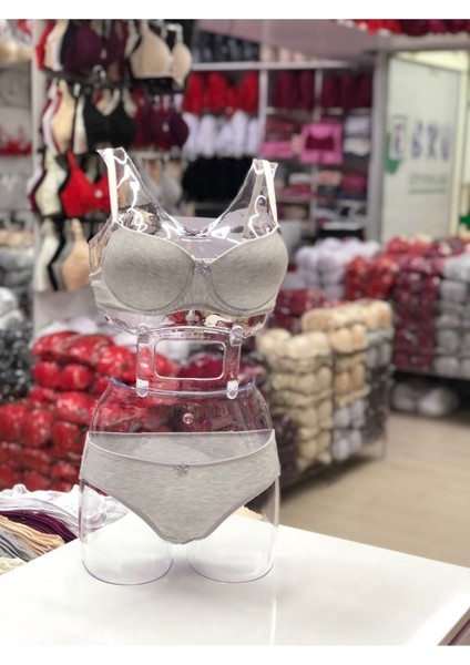 Iç Giyim Ebru Destekli Silikonlu Tulumlu Sütyen ve Külot Takım (Sütyen Yıkama Topu Hediyeli)