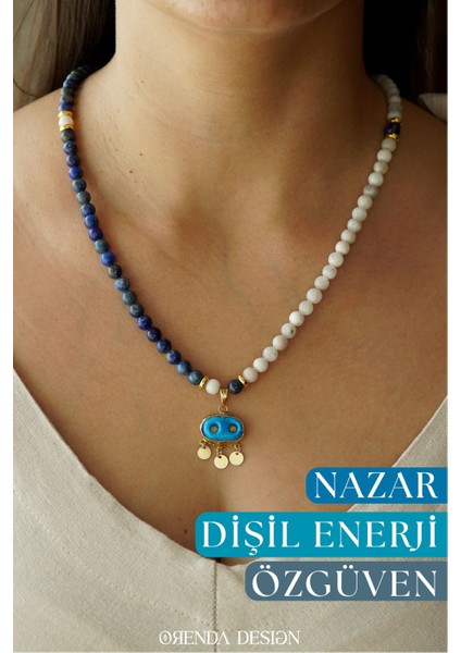 Süryani Gözü Nazar Kolyesi – Doğal Taş Kolye (Ay Taşı • Lapis Lazuli)