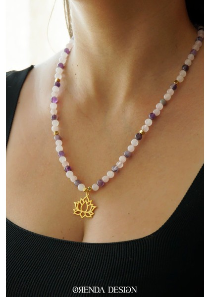 Aşk’ı Huzur – Lotus Çiçeği – Ametist – Pembe Kuvars Doğal Taş Kolye fiyatları