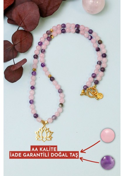 Aşk’ı Huzur – Lotus Çiçeği – Ametist – Pembe Kuvars Doğal Taş Kolye fırsatları