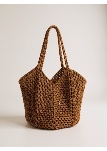 El Yapımı Makrome Örgü Omuz ve El Çantası – Bohem Tarz Günlük & Plaj Çantası