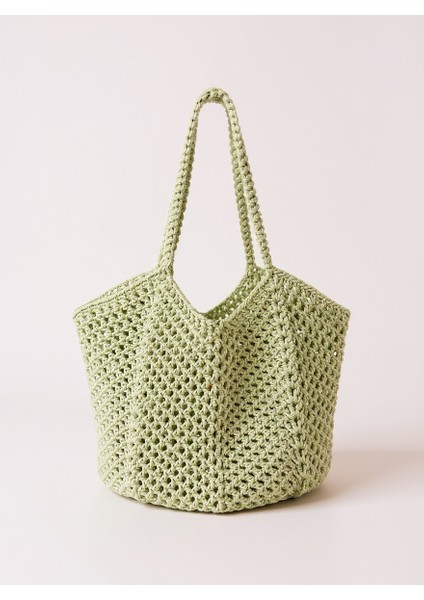 El Yapımı Makrome Örgü Omuz ve El Çantası – Bohem Tarz Günlük & Plaj Çantası