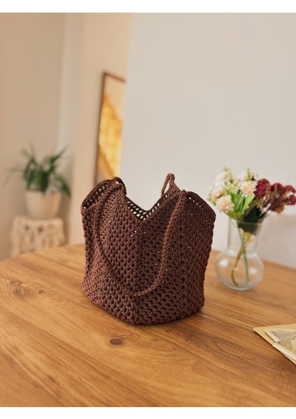 El Yapımı Makrome Örgü Omuz ve El Çantası – Bohem Tarz Günlük & Plaj Çantası fiyatları