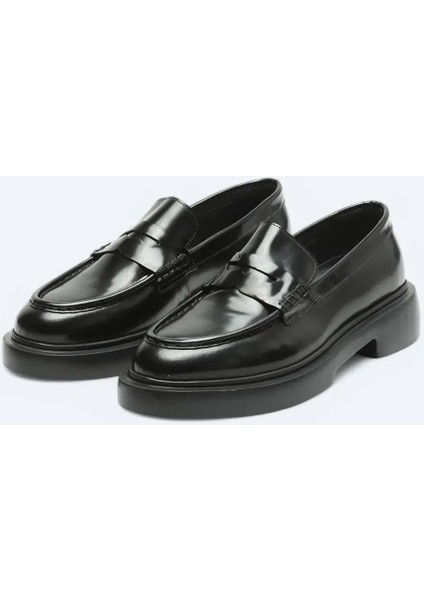 Siyah Deri Smart Casual Loafer