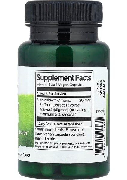 Saffron Extract Mental And Emotional Health 30 mg 60 Vegan Caps fiyatları