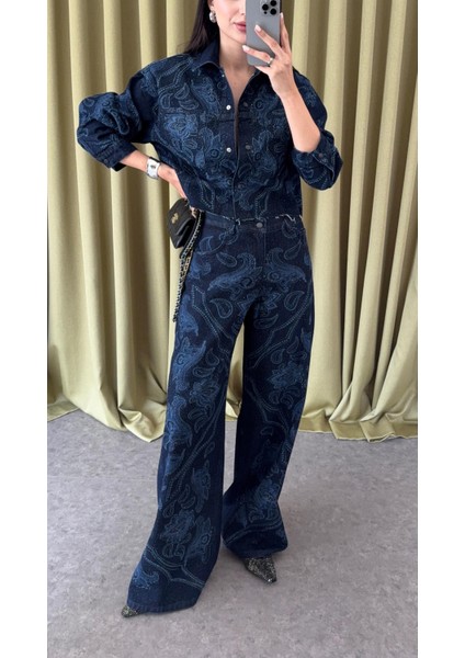 Taşlı Desenli Koyu Jean modelleri