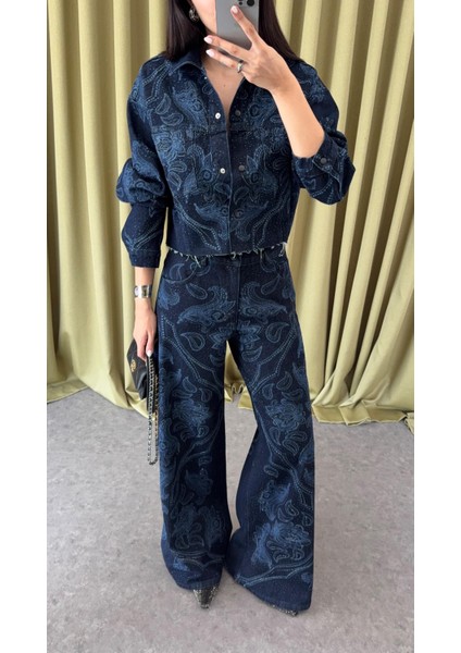 Taşlı Desenli Koyu Jean fırsatları