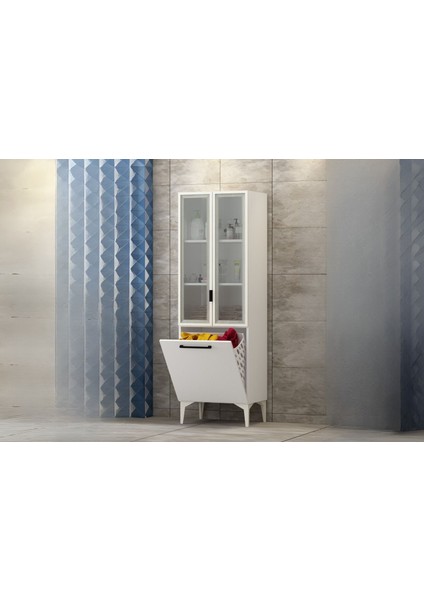 Yen 2 Kapaklı Kirli Sepetli Banyo Dolabı