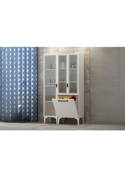 Yen 3 Kapaklı Kirli Sepetli Banyo Dolabı
