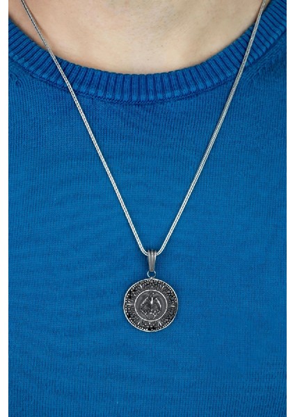 Özel Tasarım Karartmalı Çift Başlı Kartal Gümüş Erkek Kolye fiyatları