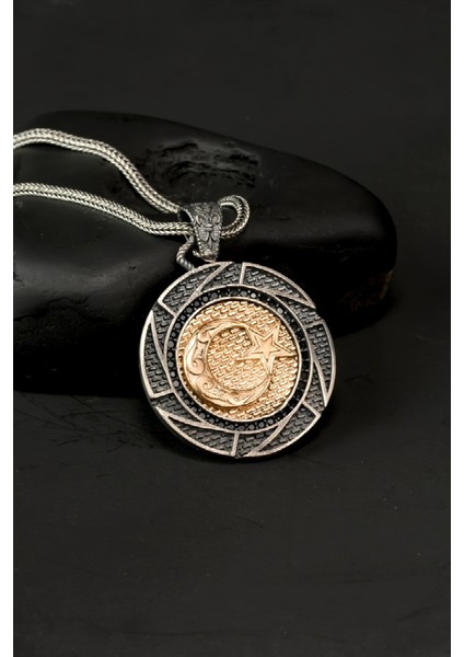 Özel Tasarım Vintage Karartmalı Ayyıldız Gümüş Erkek Kolye