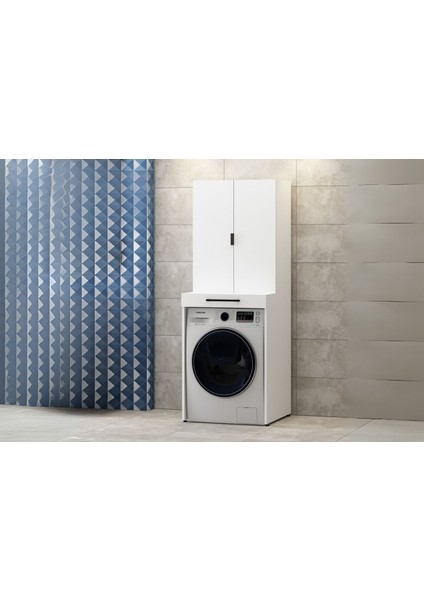 Yen 2 Kapaklı Beyaz Çamaşır Makinesi Dolabı