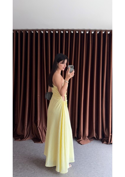 Tek Omuz Bel Detaylı Sarı Elbise fiyatları