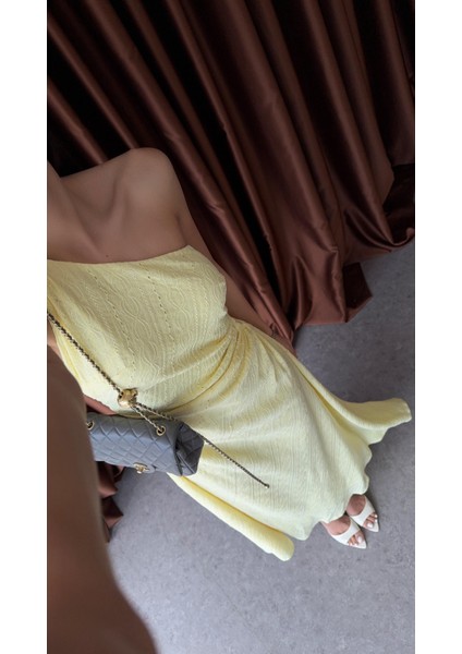 Tek Omuz Bel Detaylı Sarı Elbise modelleri
