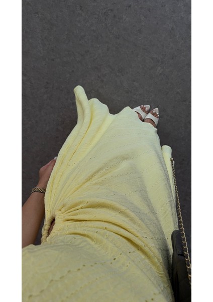 Tek Omuz Bel Detaylı Sarı Elbise indirimleri