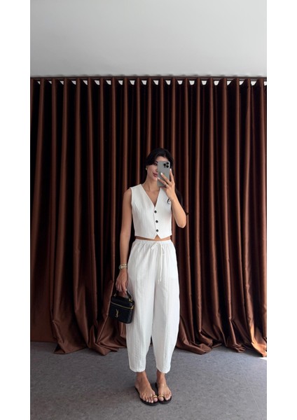 Yelek-Pantolon Beyaz Takım